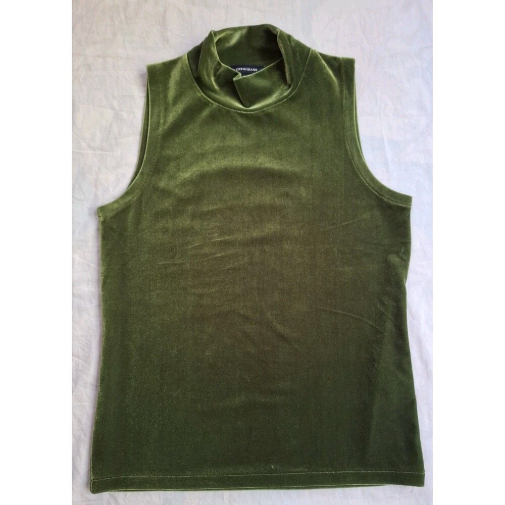 J. Crew Jeans Velvet Sleeveless Mock Neck Top Blouse Green Chic Women's XS